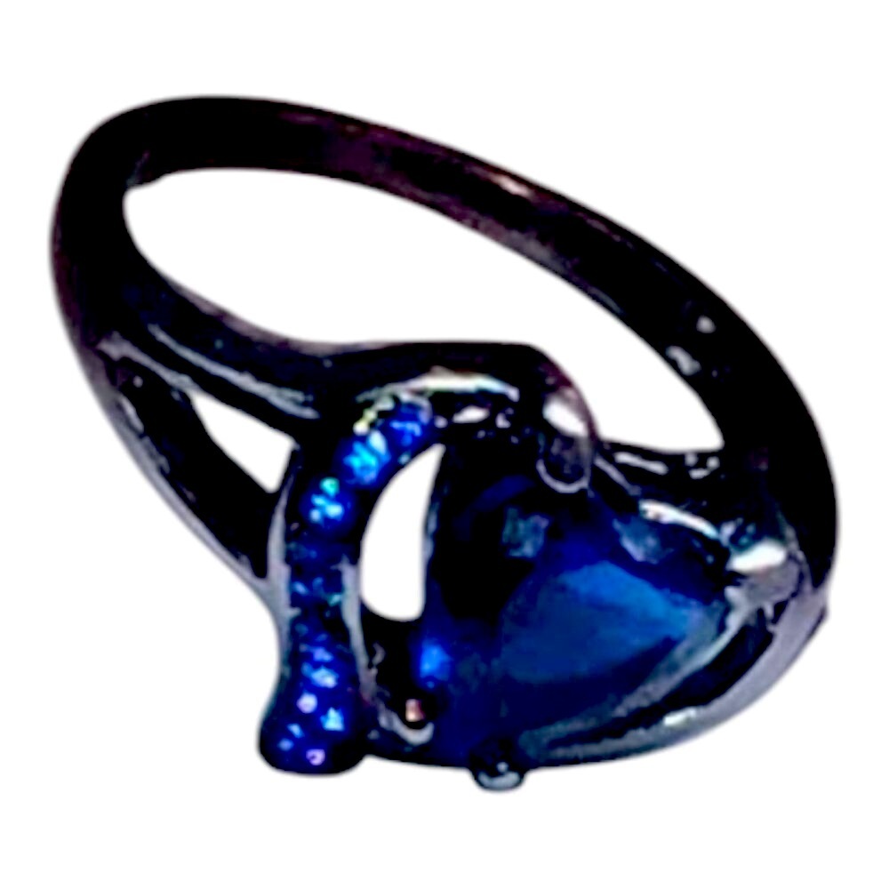 BWT Blue and Black Gemstone Ring with Intricate Design